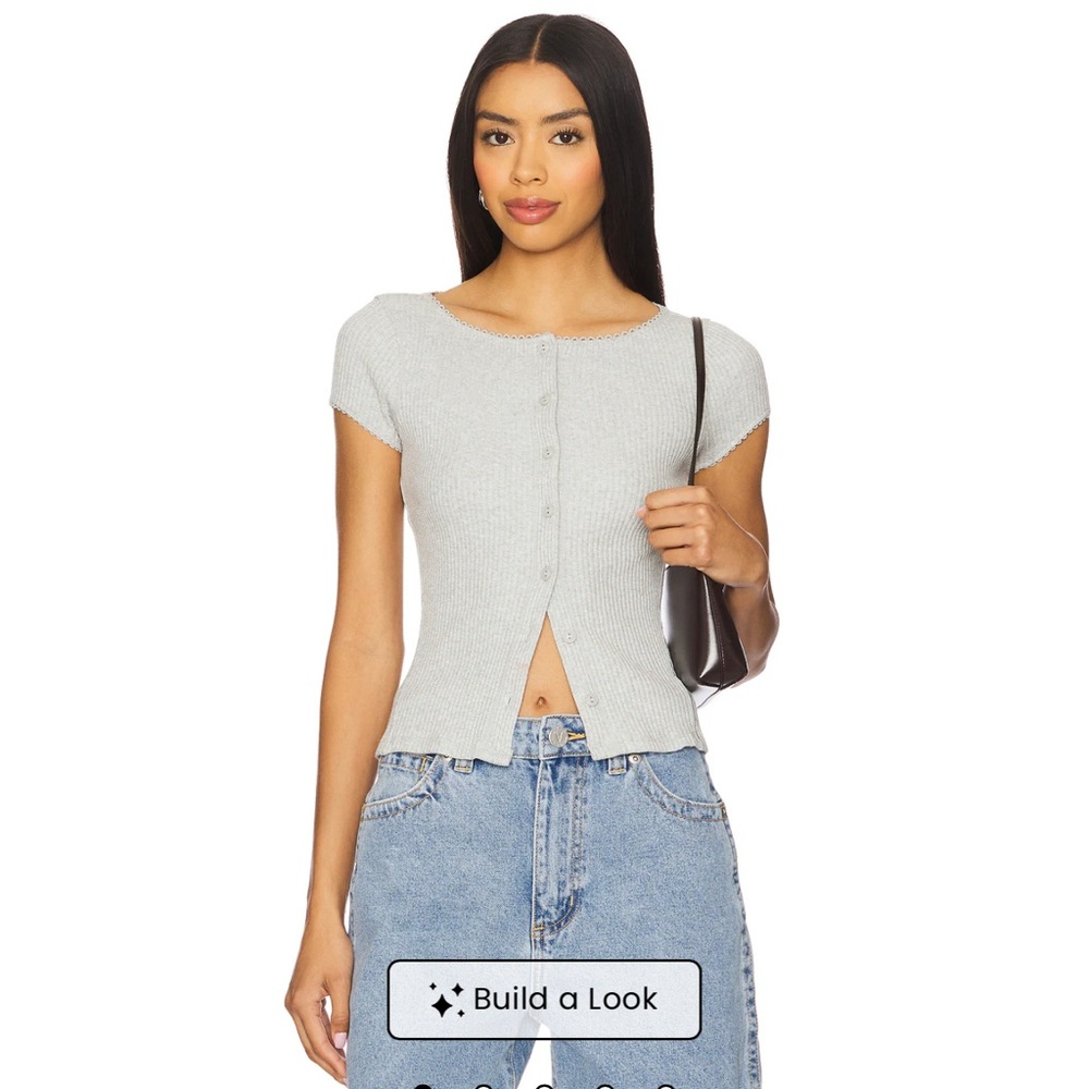 Free People Light Gray Button-Up Crop Top